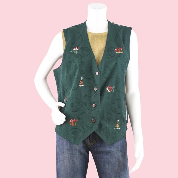 Vintage Green Christmas Vest NWT Women's Extra Large - Picture 1 of 10